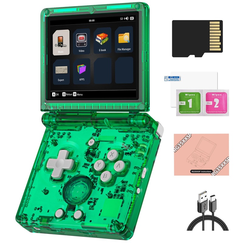 RG35XXSP Handheld Retro Game Console 3.5” IPS Screen 64GB TF Card Preload 4400 Electronic Games, 3300mAH Battery Support WiFi B