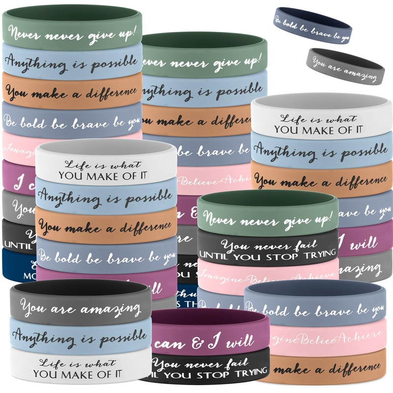 Sieral 50 Pcs Employee Appreciation Month Thank You Gift Bulk Motivational Rubber Bracelet Inspirational Stretch Quote Silicone