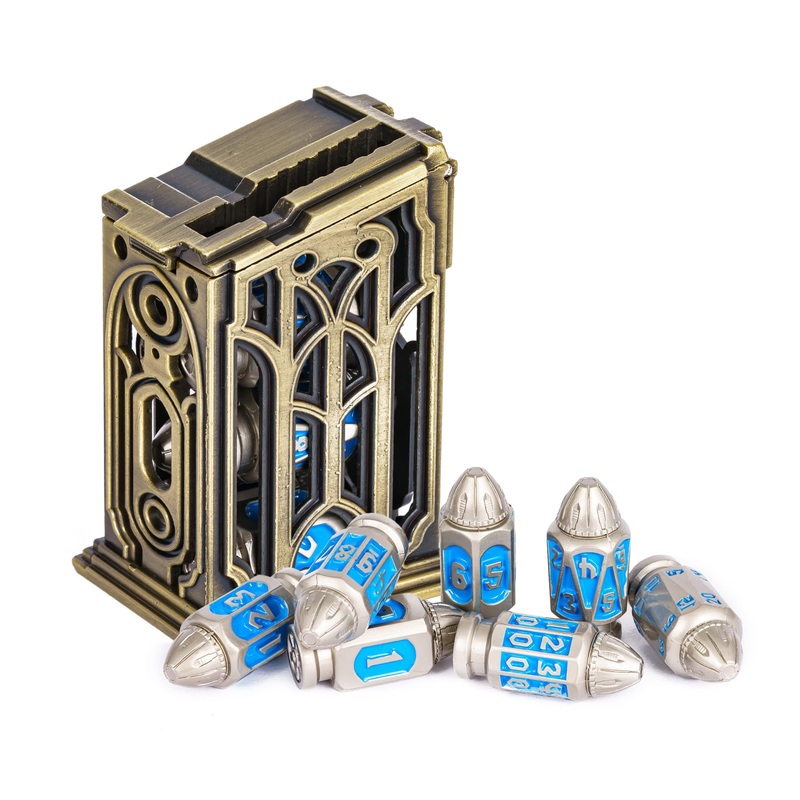 UDIXI Metal DND Bullet Dice Set with Magazine Container, 7-Die Solid Metal Polyhedral Dice Set for D&D, Role Playing Game or Oth