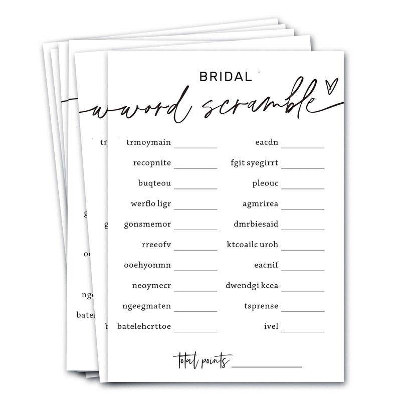 Wedding Shower Games Cards, Bridal Word Scramble, 25 Game Cards with 1 Answer Card, Engagement Party Wedding Games for Guests, M