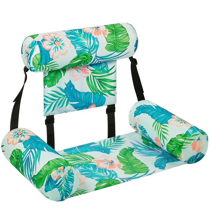 WERNNSAI Floating Chair – Pool Chair Float with Adjustable Straps, Tropical Plants Design, for Adults, Foldable, Green