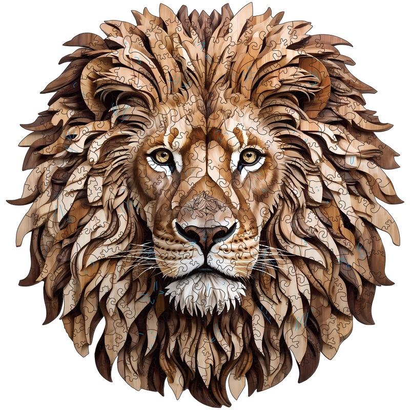 Wooden Puzzles for Adults – 300 Pieces Lion Unique Shaped Wooden Jigsaw Puzzles for Adults, King Size 14.69” x 14.96” Adult Wo