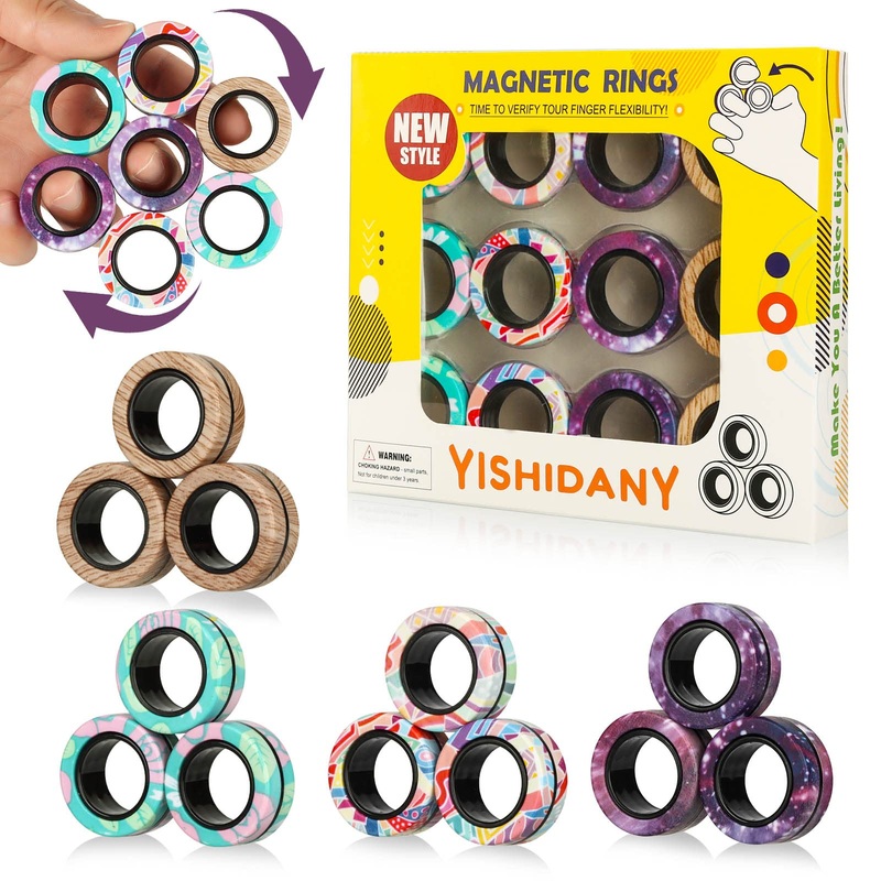 YISHIDANY 12Pcs Magnetic Rings Fidget Toys Pack, Magnets Finger Spinner for ADHD Stress Relief, Magical Fingers Ring for Trainin