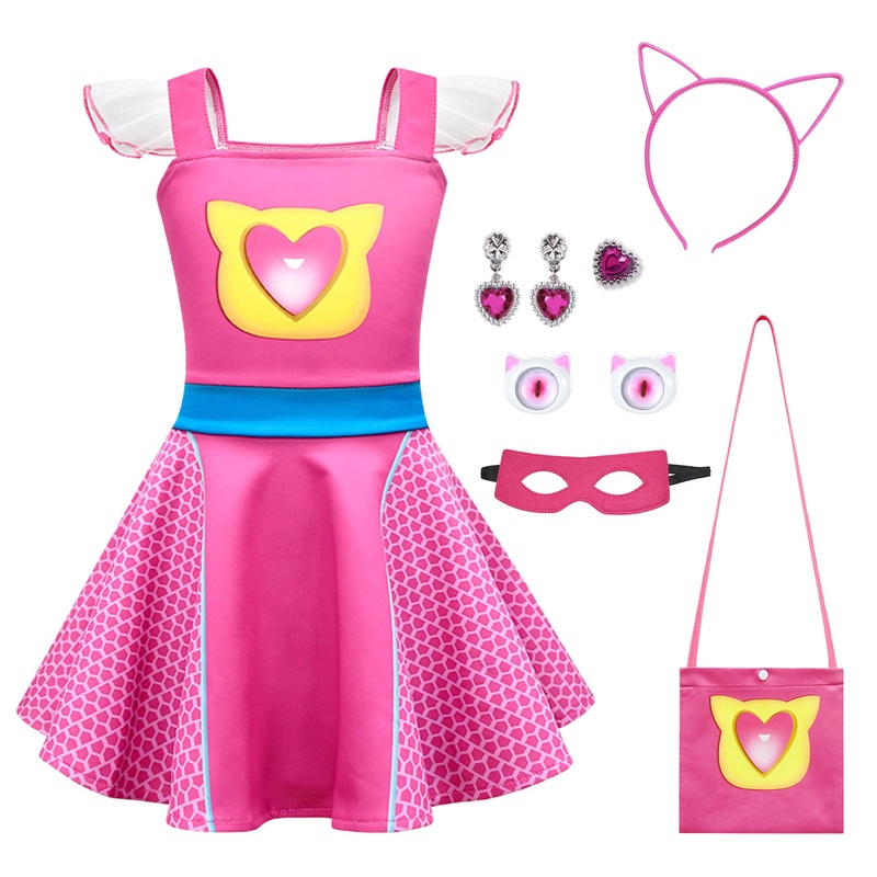 YODISON Superhero Dress Ruffle Sleeve Casual Kitties Dresses For Halloween Birthday Party Cosplay With Accessories for fans(120c