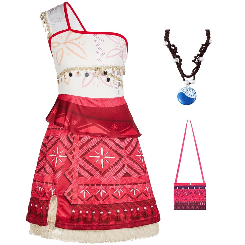 YorHele Moana Costume for Girls Kids Princess Sleeveless Dress up Party Dress Christmas Holiday Costume with Necklace & Bag