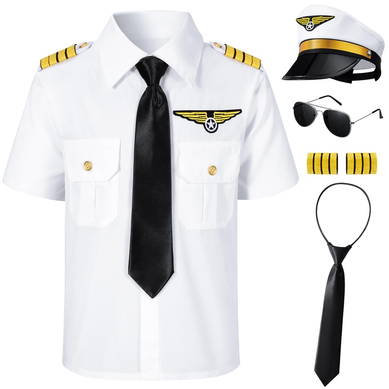 Yoroka Kids Pilot Costume Airline Captain Pilot Uniform with Accessories-120 White