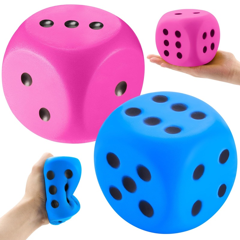 Zomiboo 2 Pcs Large Foam Dice Stress Balls Soft Jumbo 6 Sided Giant Dice Educational Learning Squeeze Anxiety Relieve Toy Gifts