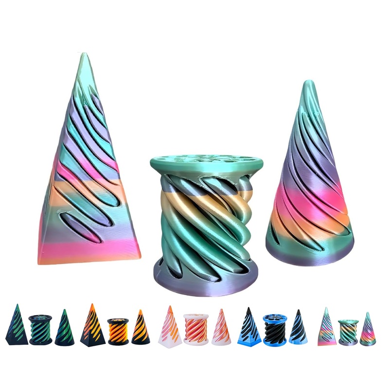 3D Printed Spiral Fidget Toys Impossible Pyramid Passthrough Sculpture Mini Cones Pass Through Pyramid Fidget Toy (Rainbow)