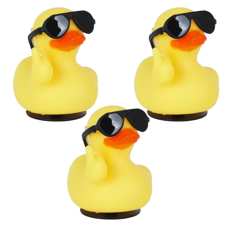3PCS Thumbs Up Rubber Ducks with Duck Holder,Thumbs Up Duck with Sunglasses and Gold Chains Car Dashboard Decoration Party Favor