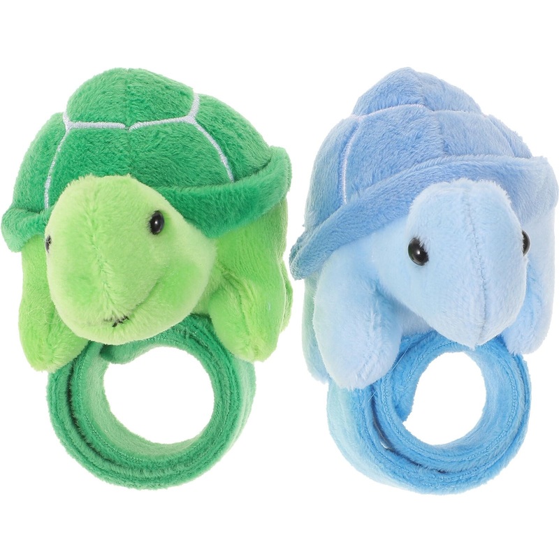 Abaodam 2pcs Turtle Slap Bracelet Plush Stuffed Animal Slap Bracelet Hugger Snap Wrist Band for Kids Birthday Party Gifts