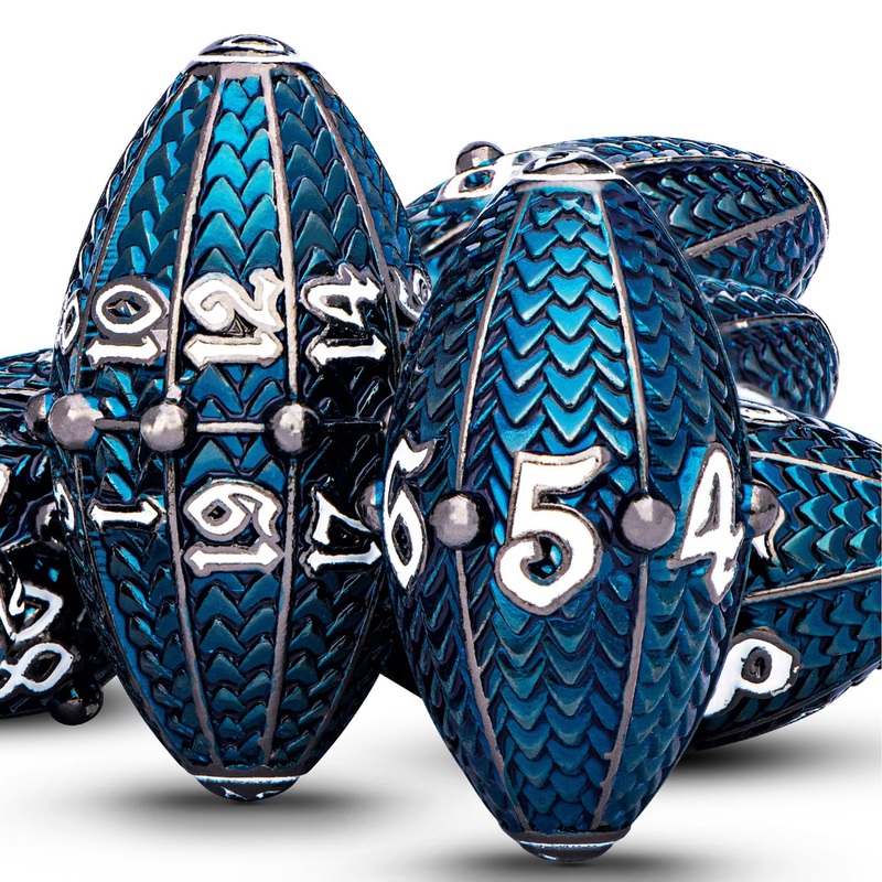 ARUOHHA DND Metal Dice Black Blue Dragon Egg Dice with Metal Box, Role Playing Game Polyhedral D and D Dice Set D20 D12 D10 D8 D