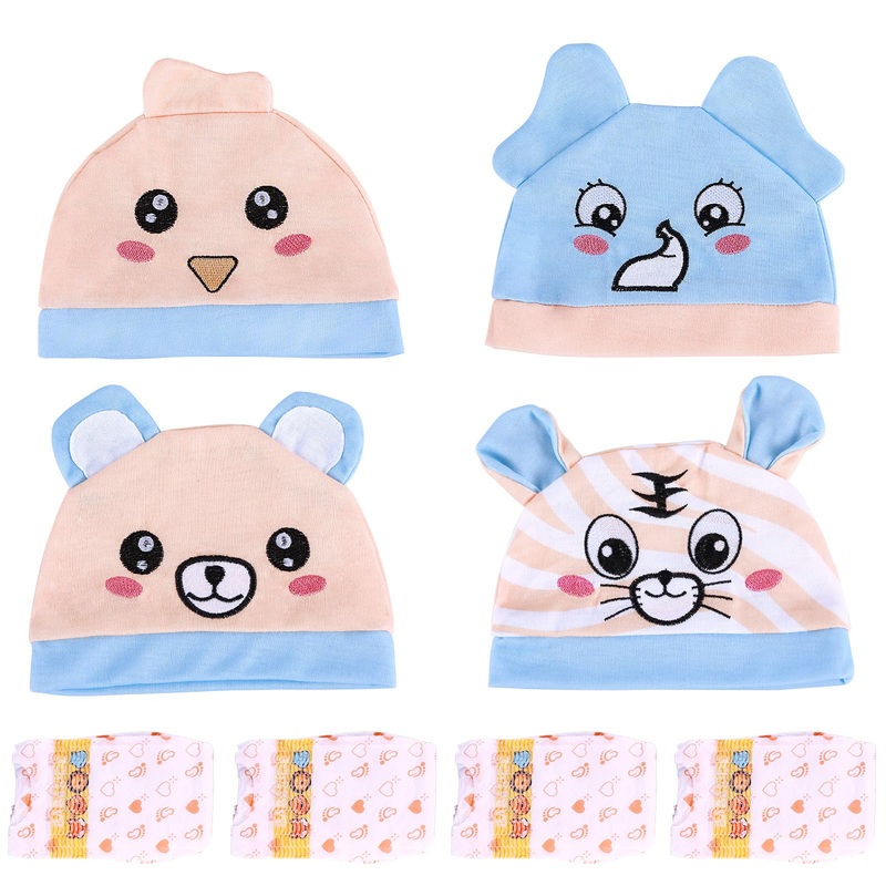 BABESIDE 8 Pcs Reborn Baby Doll Hats with Baby Doll Diapers Set for 17-22 Inch Babydolls, Animal Styling Baby Dolls Clothing for