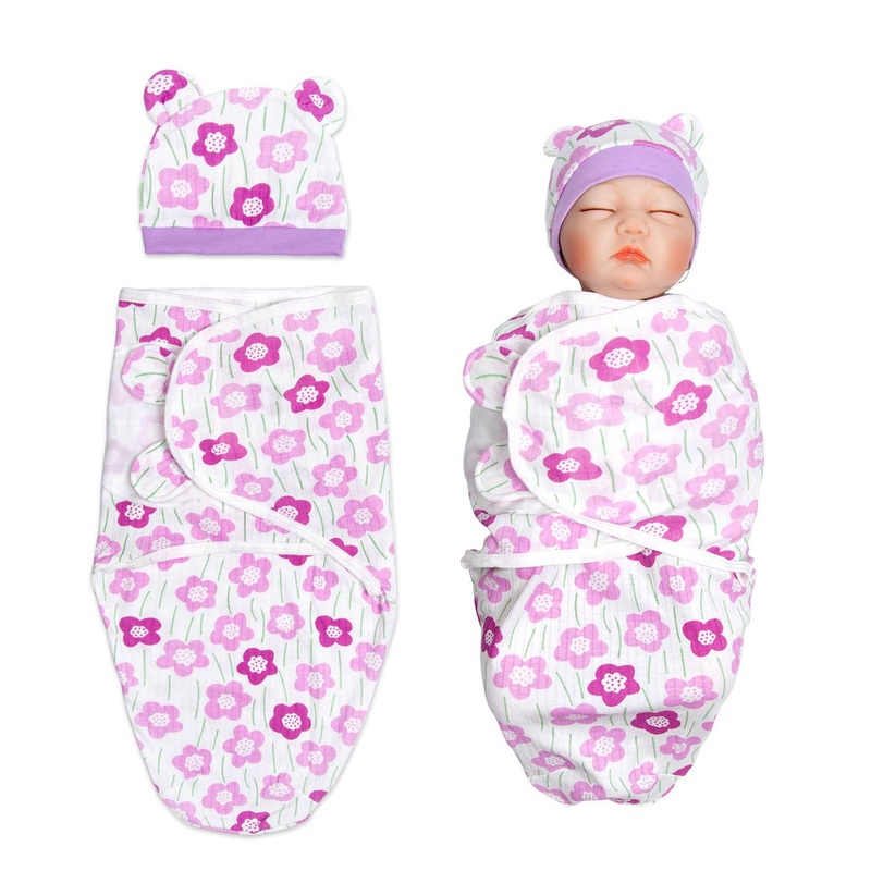 Baby Doll Swaddle Blanket Newborn Dolls Bath Blanket 2 Pcs with Blanket + Hat fit 17 – 22” Reborn Dolls Clothes Accessories Set