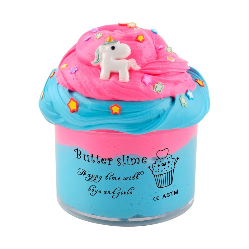Blue Unicorn Butter Slime, Cute Pink Slime Charm, Scented Putty, Super Soft & Non-Sticky, DIY Stress Relief Slime Toy, Birthday