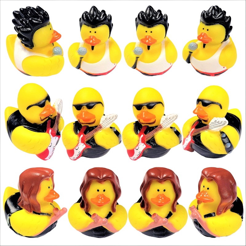 Cool Rubber Ducks (2”) Standard Size. (12 Pack) Cute Duck Bath Tub Pool Toys. (Rock Star Rubber Ducks)