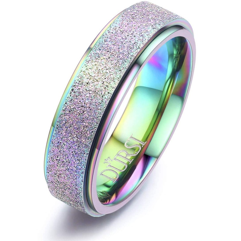 DURSI Spinner Ring for Women Mood Ring for Kids Fashion Stainless Steel Fidget Ring for Anxiety Sand Blast Finish (Chameleon 6mm