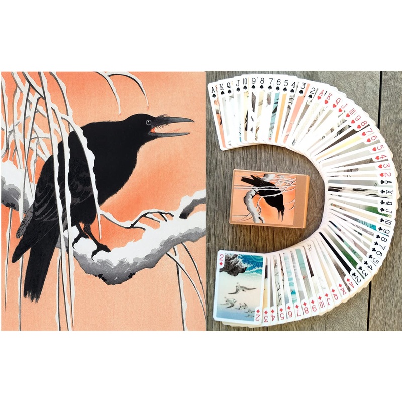 FLONZGIFT Stunning Birds Playing Cards (Poker Deck 54 Cards All Different) Vintage Antique Japanese Engraving Watercolor Illustr