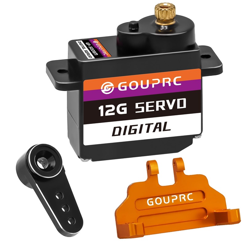 GOUPRC 12G RC Digital Micro Servo of Metal Steel Gear with Orange Servo Mount Bracket & Servo Horn for Axial SCX24 1/24 RC Car U