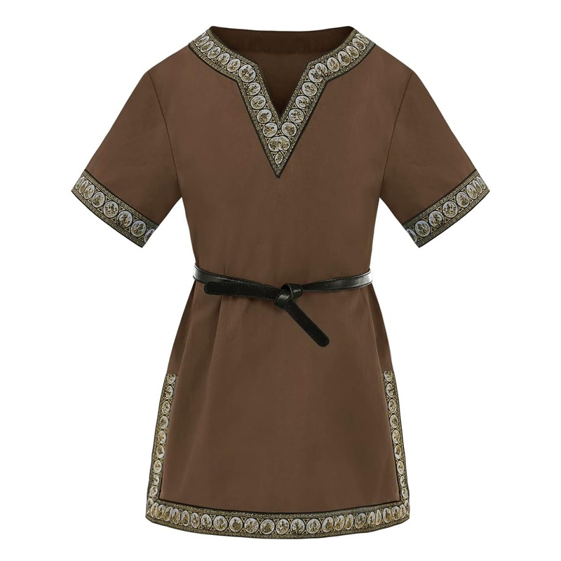 Haloumoning Kids Medieval Costume Shirt Boys Tunic Renaissance Viking Knight Halloween Tops 4-12 Years