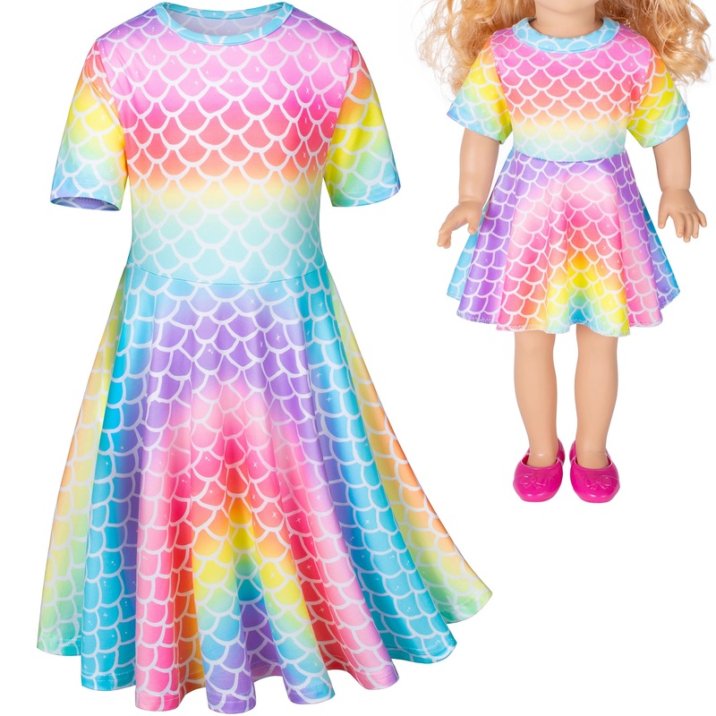 Heone Doll and Girl Matching Nightdress Mermaid Dress Nightgowns Costume for Girl and 18”” American Girl Doll Clothes(2-140)