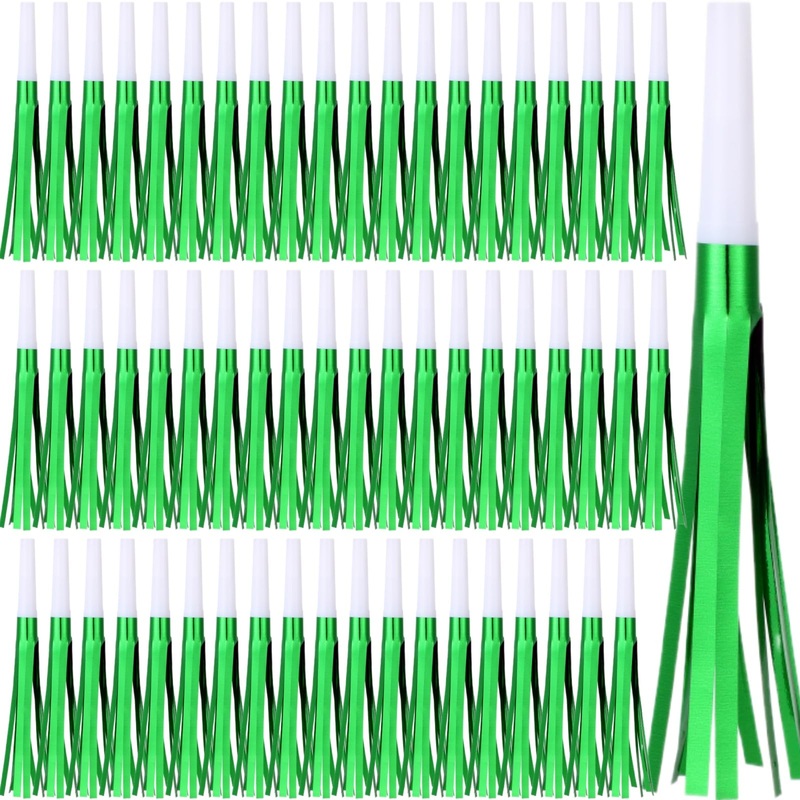 LCPQMZGH 60 Pcs Gold Noise Makers, Metallic Fringed Noise Makers for New Year Party Favor Supplies (Green)