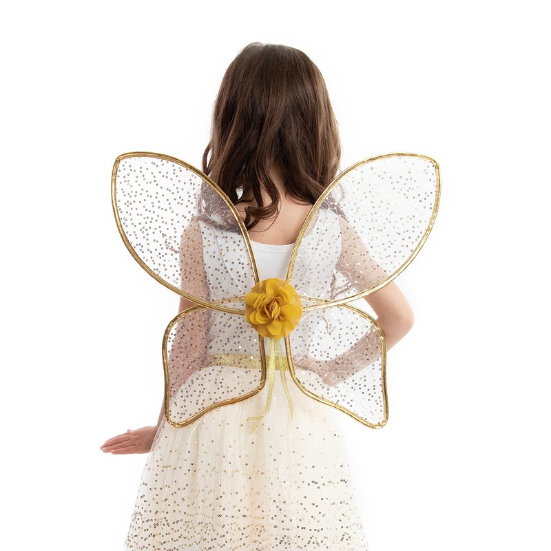 Little Adventures Shimmer Wings Costume Dress Up – Machine Washable Girl Pretend Play and Party Outfit (Gold)