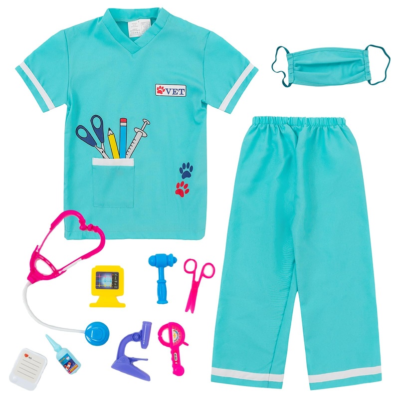 lontakids Kids Animal Doctor Role Play Costume Veterinarian Pretend Play Dress Up Set with Medical Kit (10-12 Years, Light green