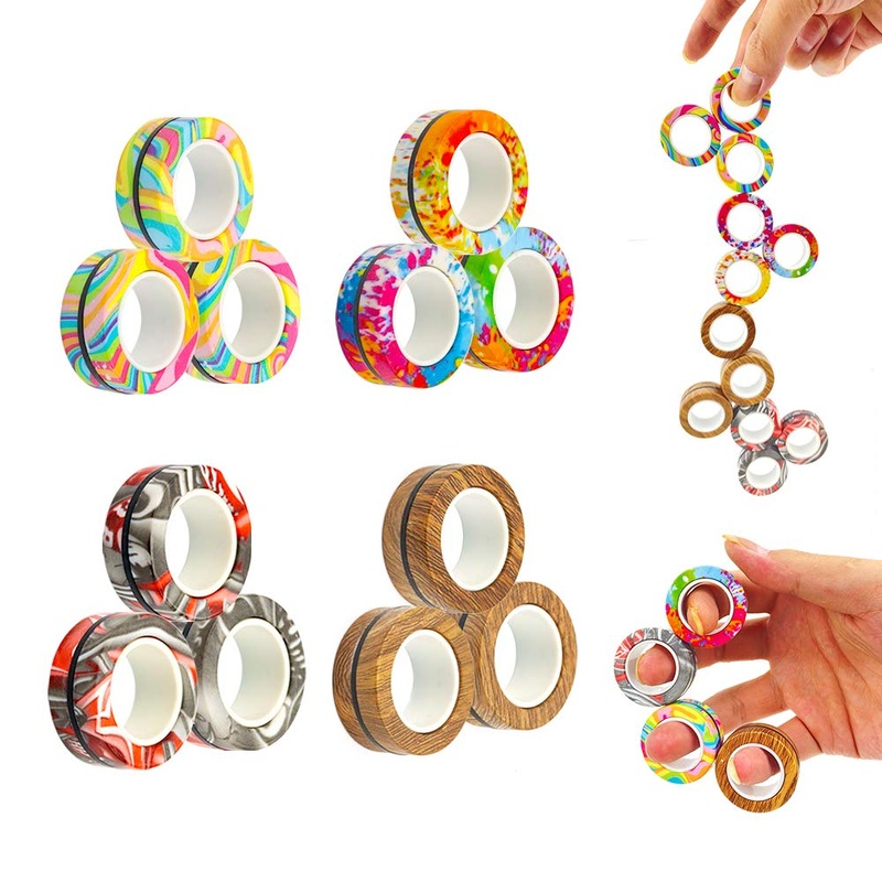 MBOUTrising 12Pcs Magnetic Rings Fidget Toys Set, Magnets Finger Rings for Relax, Colorful Magical Fidget Rings for Training Fin