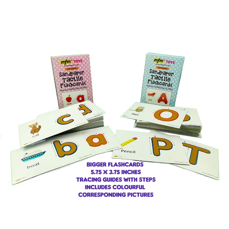 MFM Toys Sandpaper Alphabets Letters Numerals Flashcards Tactile – Early Learning Aid (Uppercase, Lowercase Combo)