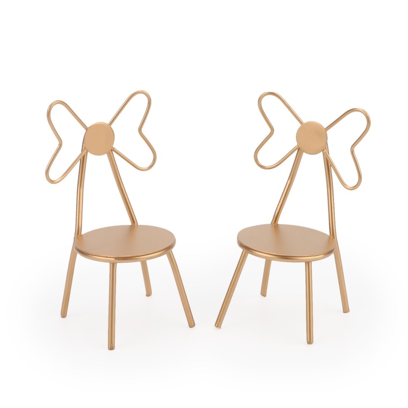 Miniature Chairs Set of 2Pcs Dollhouse Furniture Bistro Chair (Pack of 2) Butterfly Backrest Designed Miniature Soldier Metal Ch