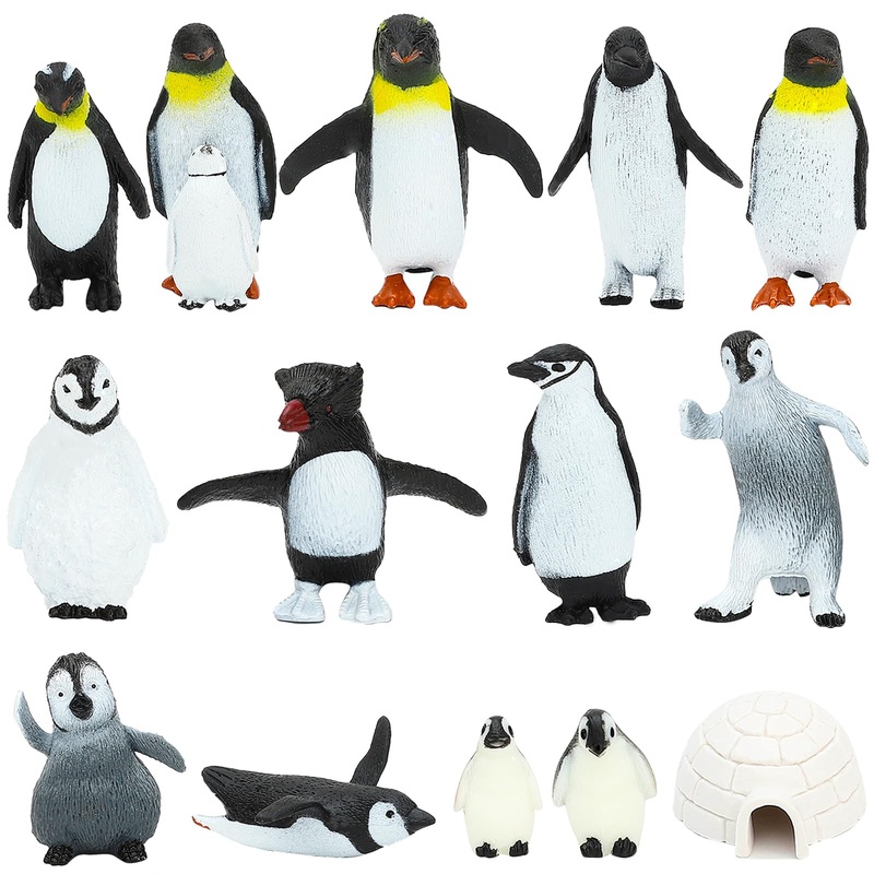 ONEST 14 Pieces Mini Penguin Figurines Toy Set Realistic Arctic Animals Toys Penguins Cake Toppers Polar Small Penguin Figures f