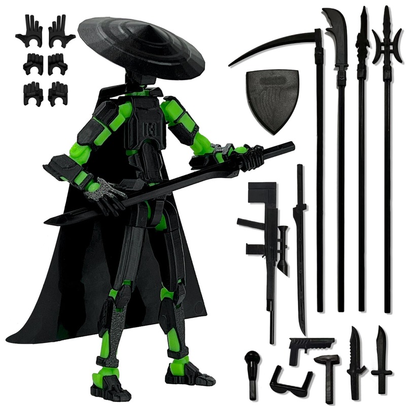 PkghoKids Already Assembled T13 Action Figure Accessories,Dummy 13 T13 Multi-Jointed Movable 3D Printed Toys (Black Green)