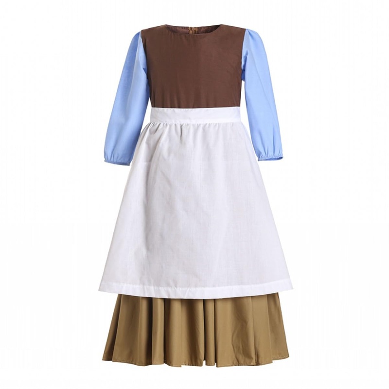 Ruikajia Cinderella Rag Dress – Brown Peasant Dress with White Apron for Girls, 6 Years