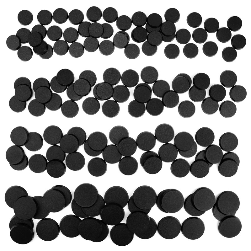 TITAWU 100PCS Miniature Bases+120PCS Adhesive, 25mm 28.5mm 32mm 40mm Mix 4 Different Sizes Textured Plastic Black Round Model Ba