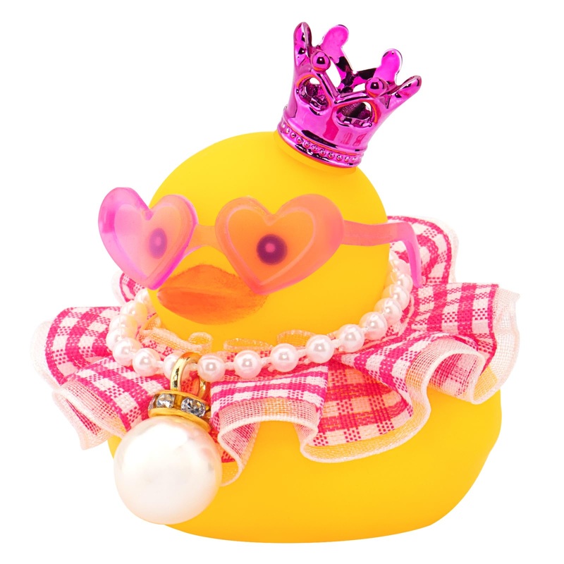 wonuu Rubber Duck Car Dashboard Decoration, Duck Car Ornament Cute Car Accessories with Mini Crown Dress Pearl Necklace Glasses,