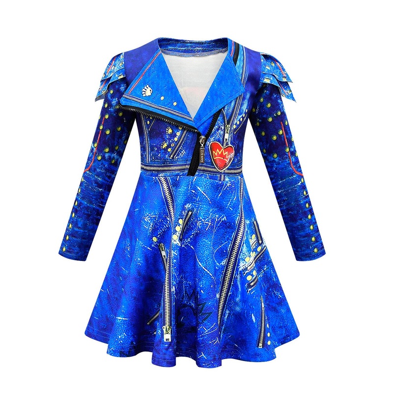 WYYXYB Girls Evie Costume Birthday Party Dress Halloween Descendants 3 Cosplay Outfits(9-10 Years,Blue)