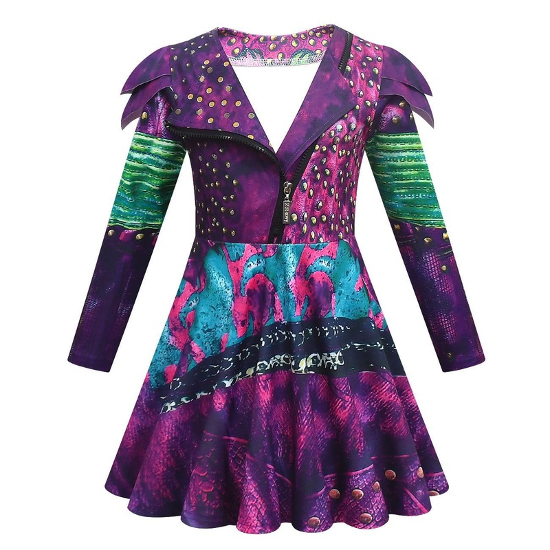 WYYXYB Girls Mal Costume Birthday Party Dress Halloween Descendants Cosplay Outfits(3-4 Years,Purple)