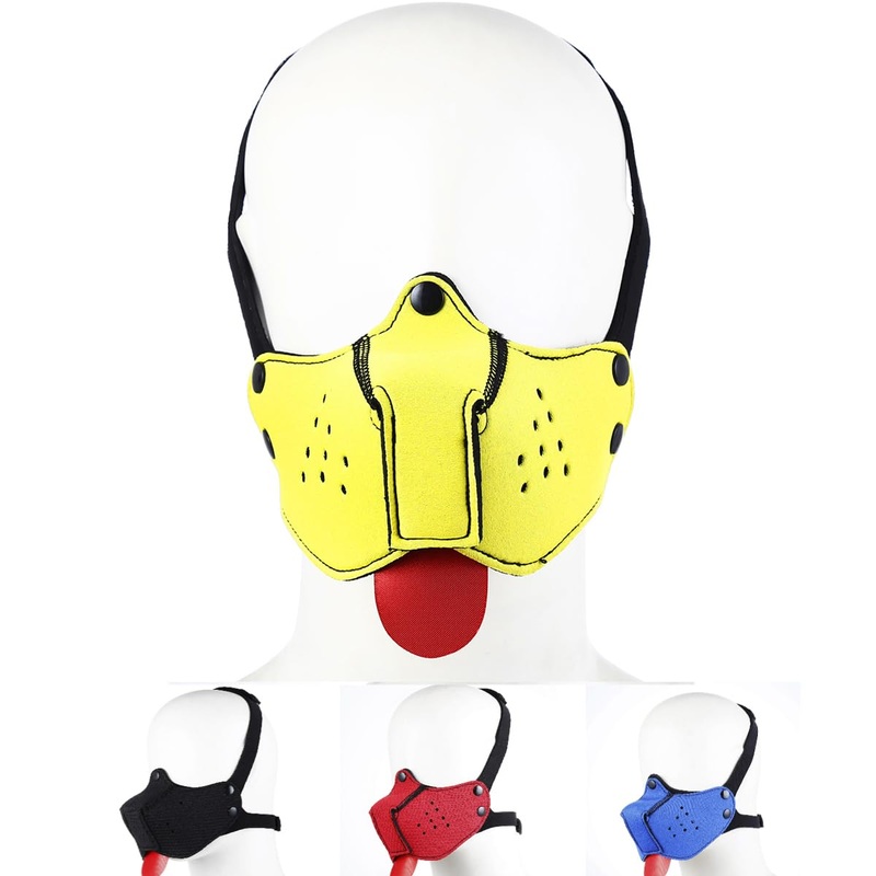 YILUQIFLY Puppy Hood Mask With Removable Tongue – Pup Dog Mask for Play, BDSM Roleplay, Halloween Costume (Yellow)