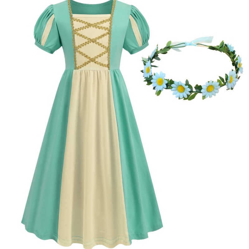 Youfenlove Renaissance Medieval Dress Princess Dress Girls Irish Costume Cosplay Retro Gown Birthday Halloween Xmas Party (Green