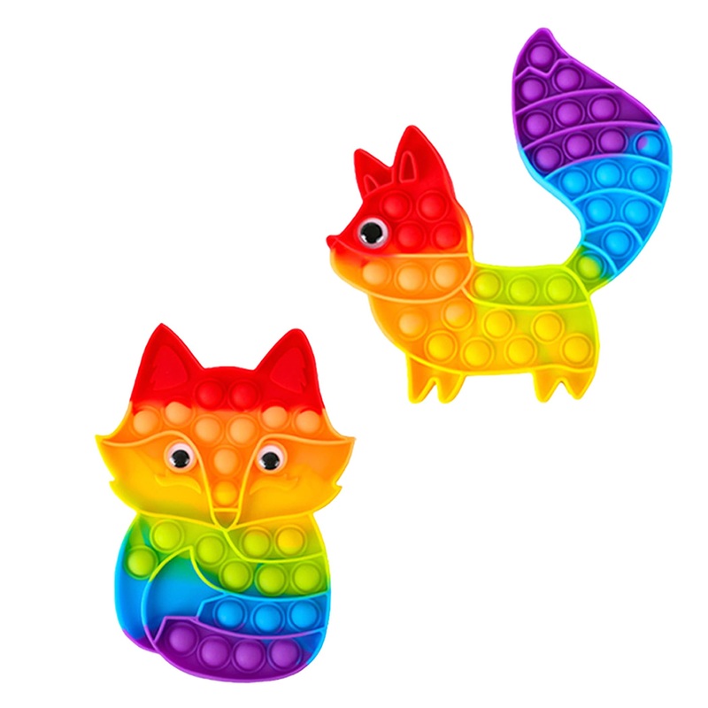 2 Packs Rainbow Fidget Toys,Push Bubble Sensory Toy for Kids,Animals Squirrel Fox Stress Reliever Squeeze Toys Set Educational F