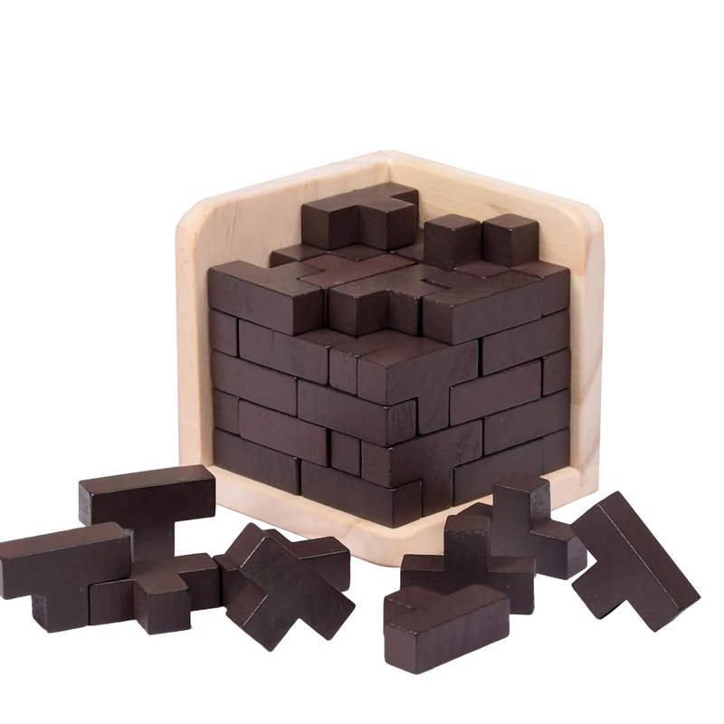 3D Wooden Brain Teaser Puzzle Cube Wooden Puzzles T-Shaped Jigsaw Logic Puzzle Game Puzzles Educational Toy for Kids and Adults
