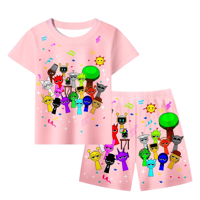 Ajajvoe girls shirt pant set kids summer clothing set novelty tshirt pants kids music party birthday outfits pink