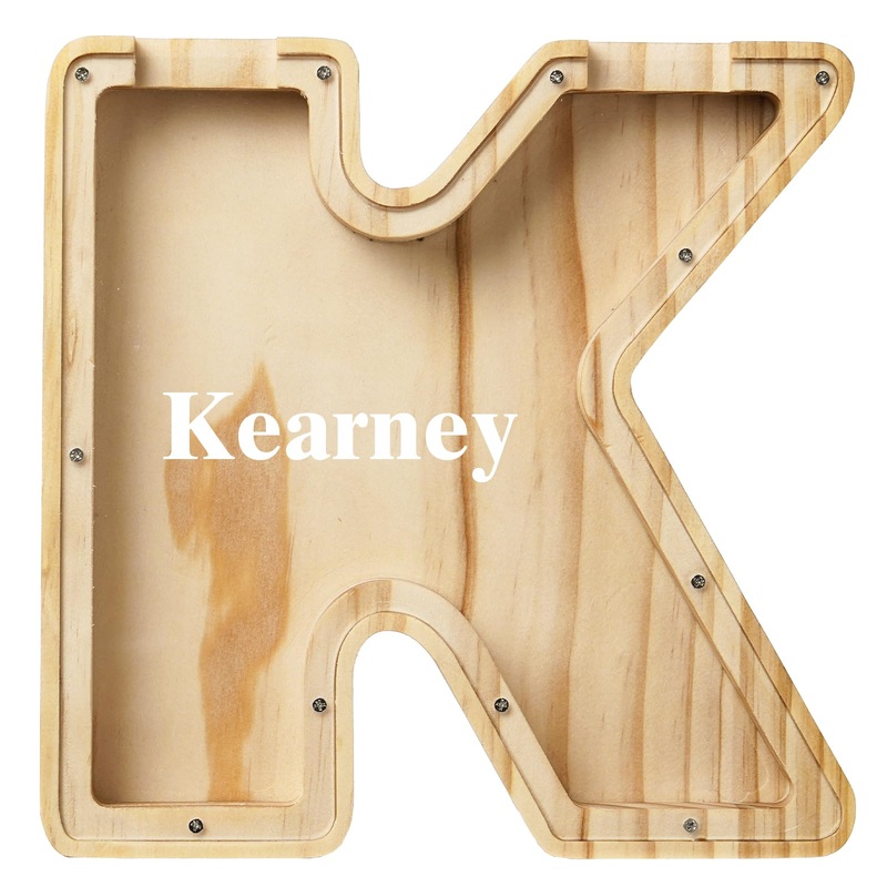Bemaystar Personalized Kids Piggy Bank: Customized Name Letter, Wooden Money Bank for Boys & Girls, Birthday