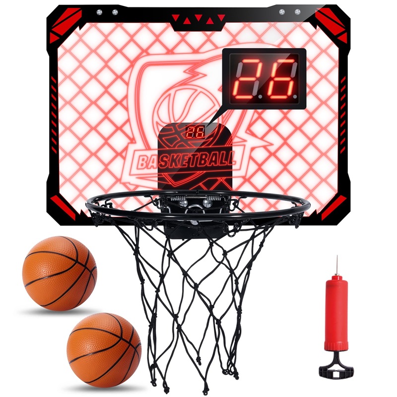 Cecnamt Indoor Mini Basketball Hoop for Kids, Door Room Basketball Hoops with LED Lighting, Mini Hoop with Scoreboard & 2 Balls,