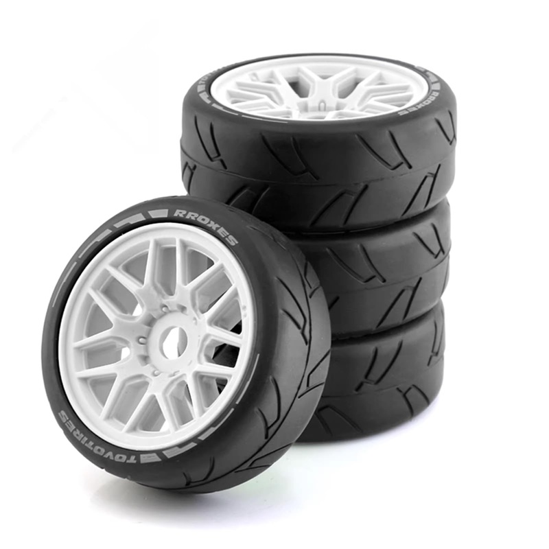 Chanmoo 1/8 RC On Road Car Tires and Wheels Rims 17mm Hex 103mm Rubber Rally Tyres for 1:8 Scale RC On-Road Racing Car HPI WR8 H