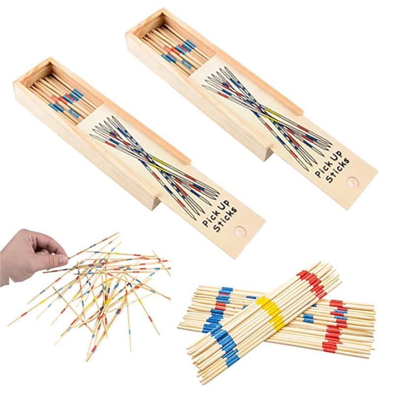 Chochkees Classic Wooden Thin Pick Up Stick Game 31 Pieces Fun Family Game Gift Idea, 7” Tall, (2-Pack)