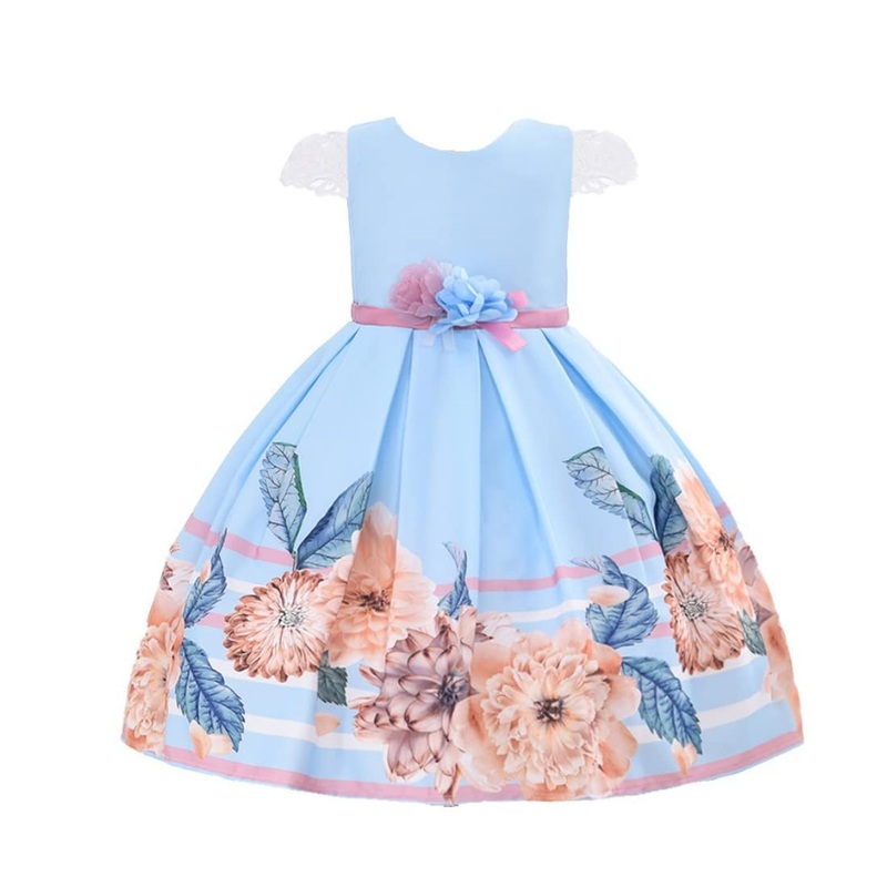 Cosplay Life Floral Dress for Girls and Young Adults Fashion Flower Waistline Kids Party Festival Dress Ages 5-9 Years Old (Blue