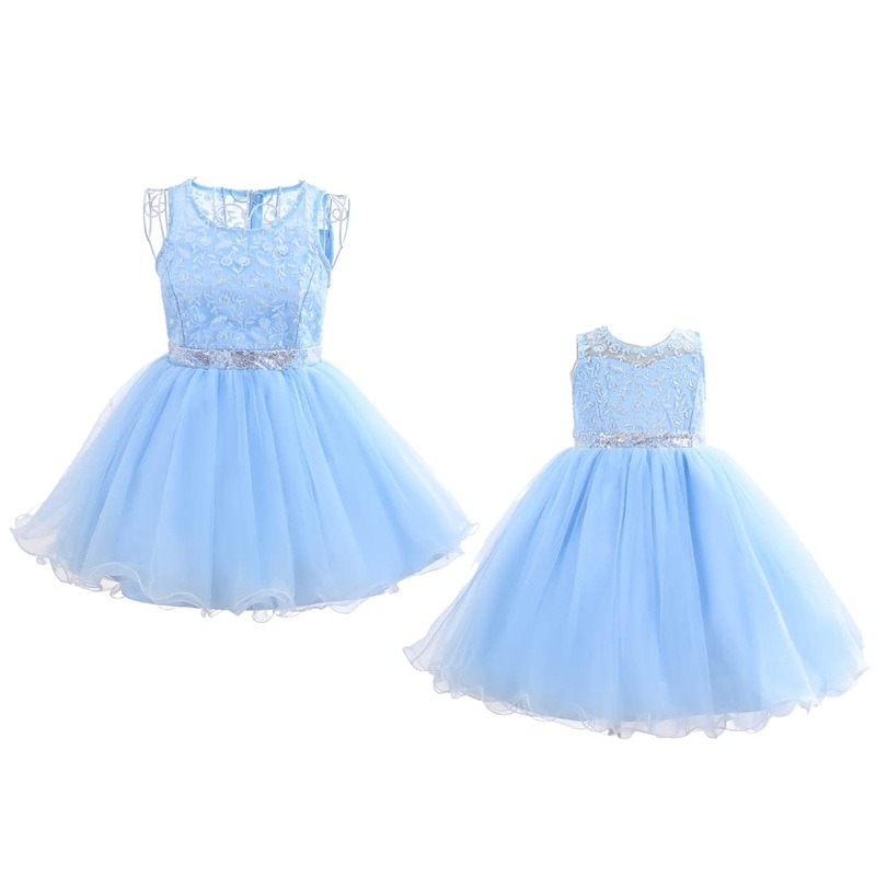 Cosplay Life Floral Dress – Matching Girls and Adult Sets for Weddings, Parties, Dress-Up Fashion (Baby Blue, 7YRS)