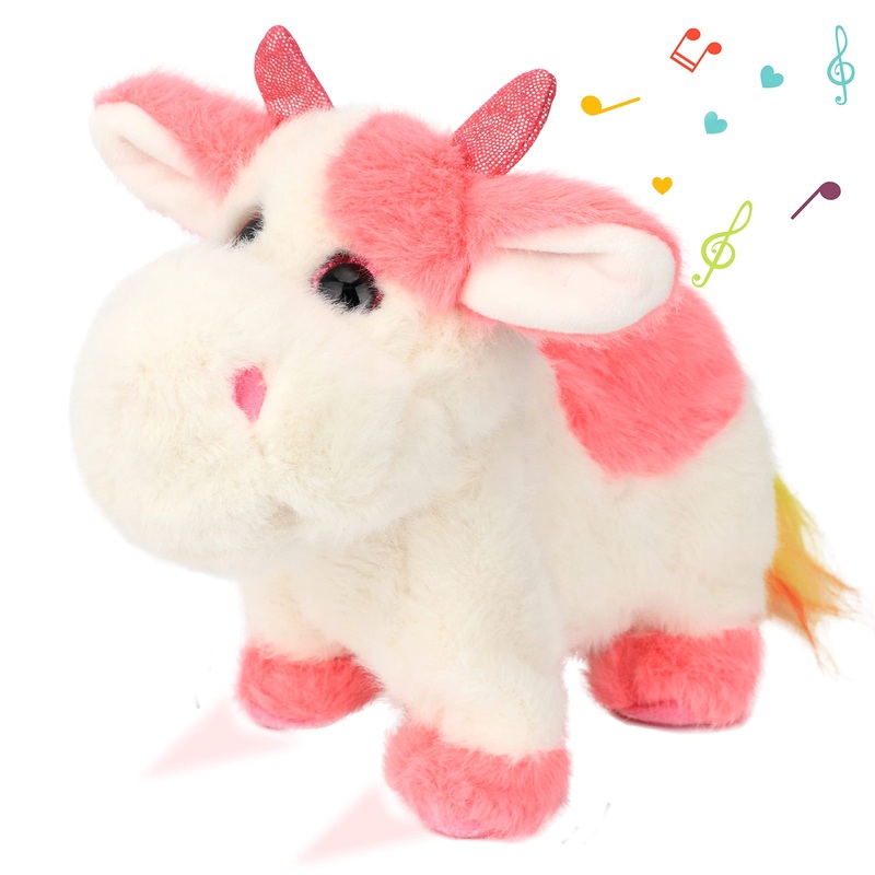 Cuteoy Walking Pink Cow Stuffed Animal Speaking Moo Plush Cattle Electric Interactive Animated Plushies Toy for Girls Boys Birth