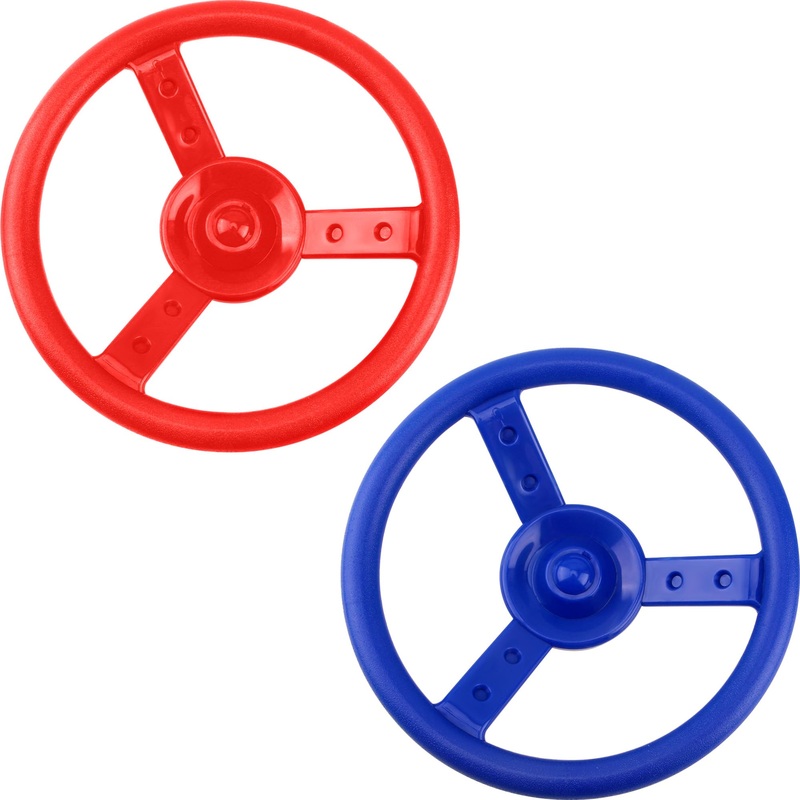 Haconba 2 Pack Steering Wheel Playset Plastic Pirate Ships Wheel with Mounting Tools for Kids Playground Outdoor Gym (Blue, Red)